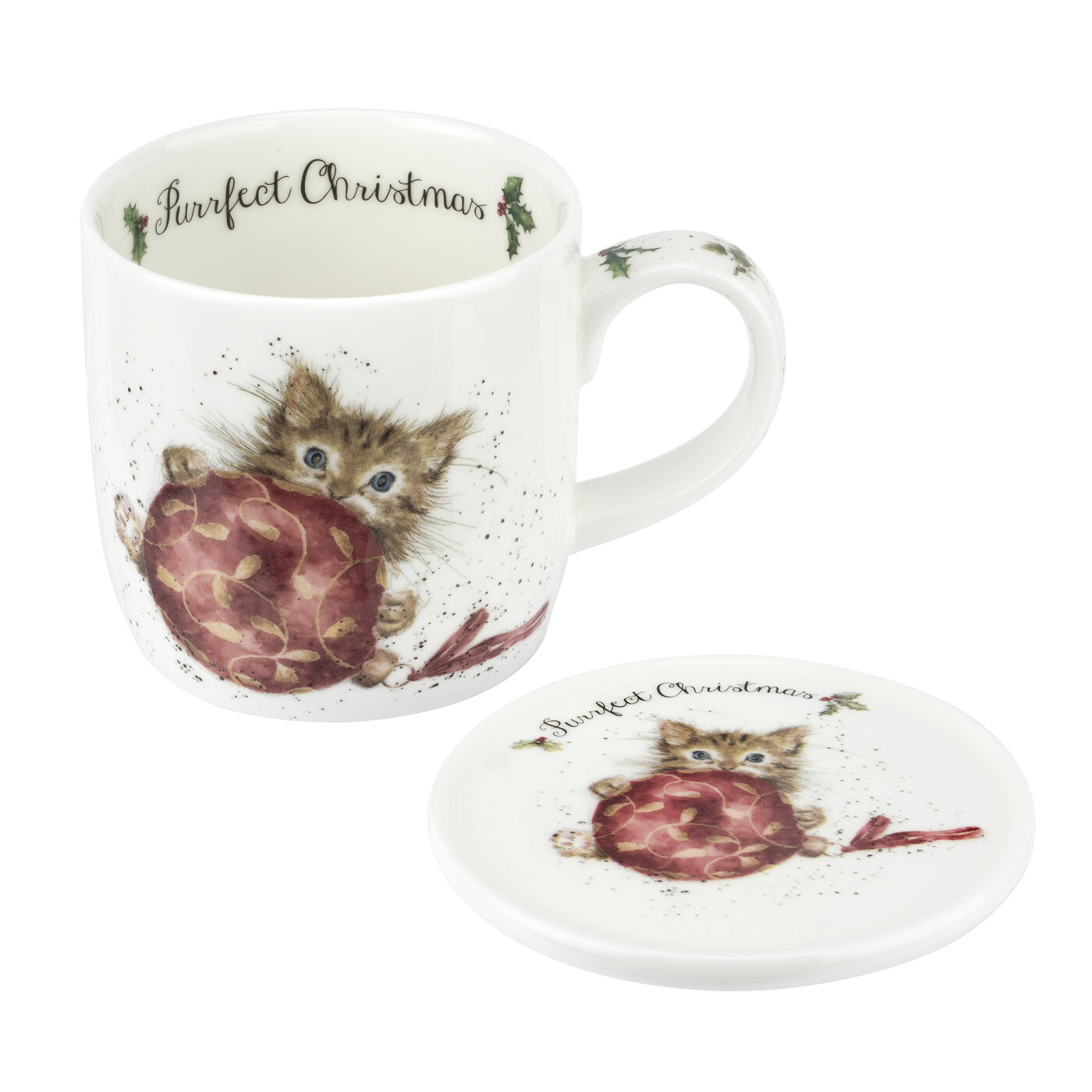 Wrendale Designs Mug and Coaster Set Purrfect Christmas (Kitten) image number null